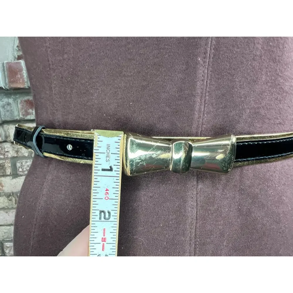 belt bow buckle black gold vegan leather